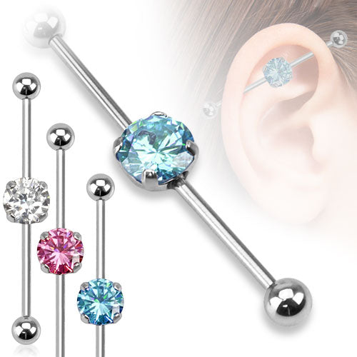 Surgical Steel Externally Threaded Large Round CZ Industrial Barbell