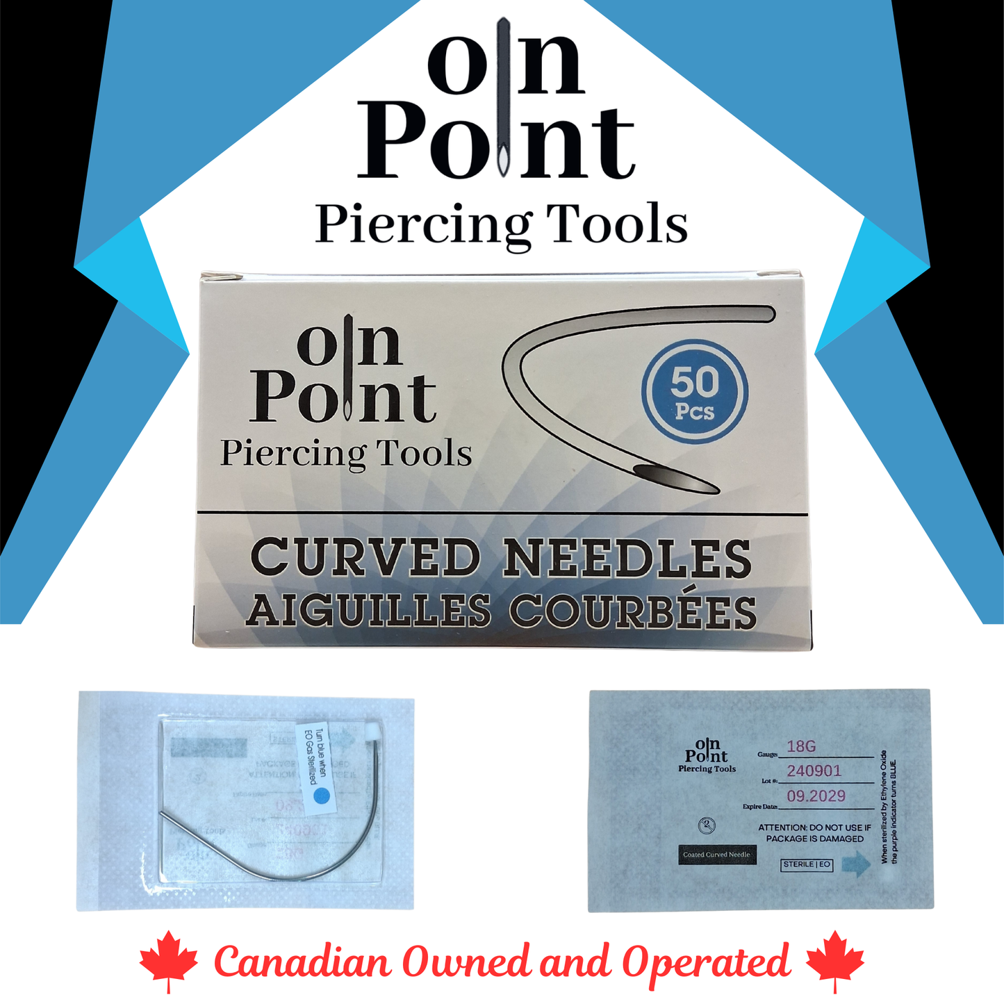 On Point Pre-Sterilized Curved Coated Piercing Needles 50/Box