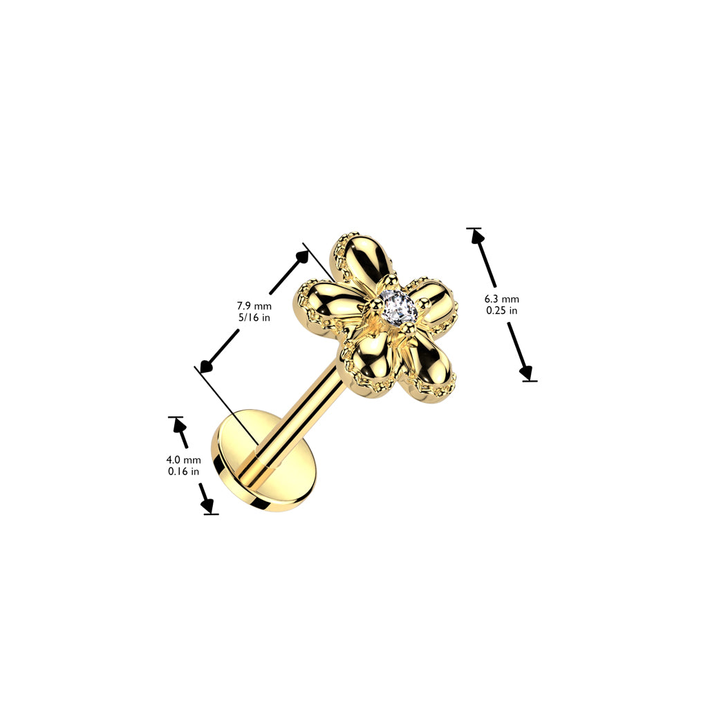 Surgical Steel/Brass Threadless Flower Top w/ CZ Middle Labret Combo (CLEARANCE)