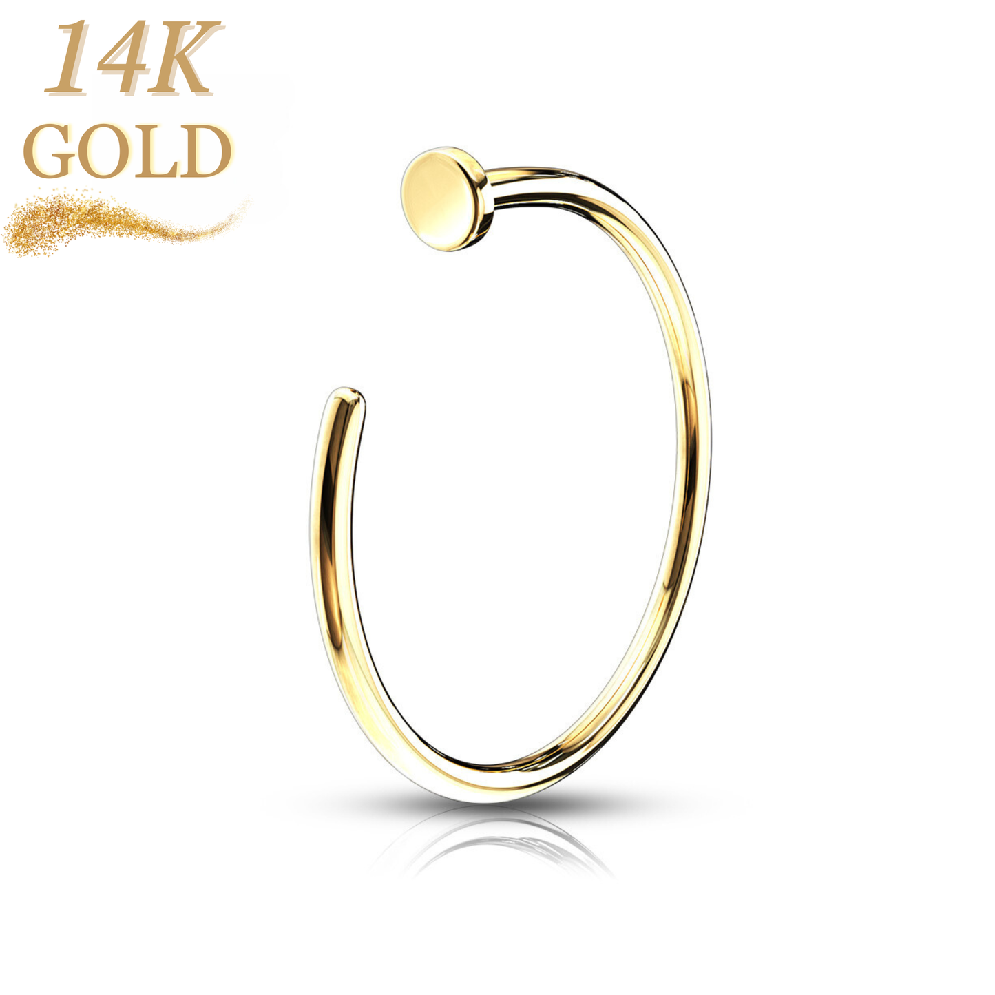 14K Gold Nose Hoop w/ Flat Top Stopper