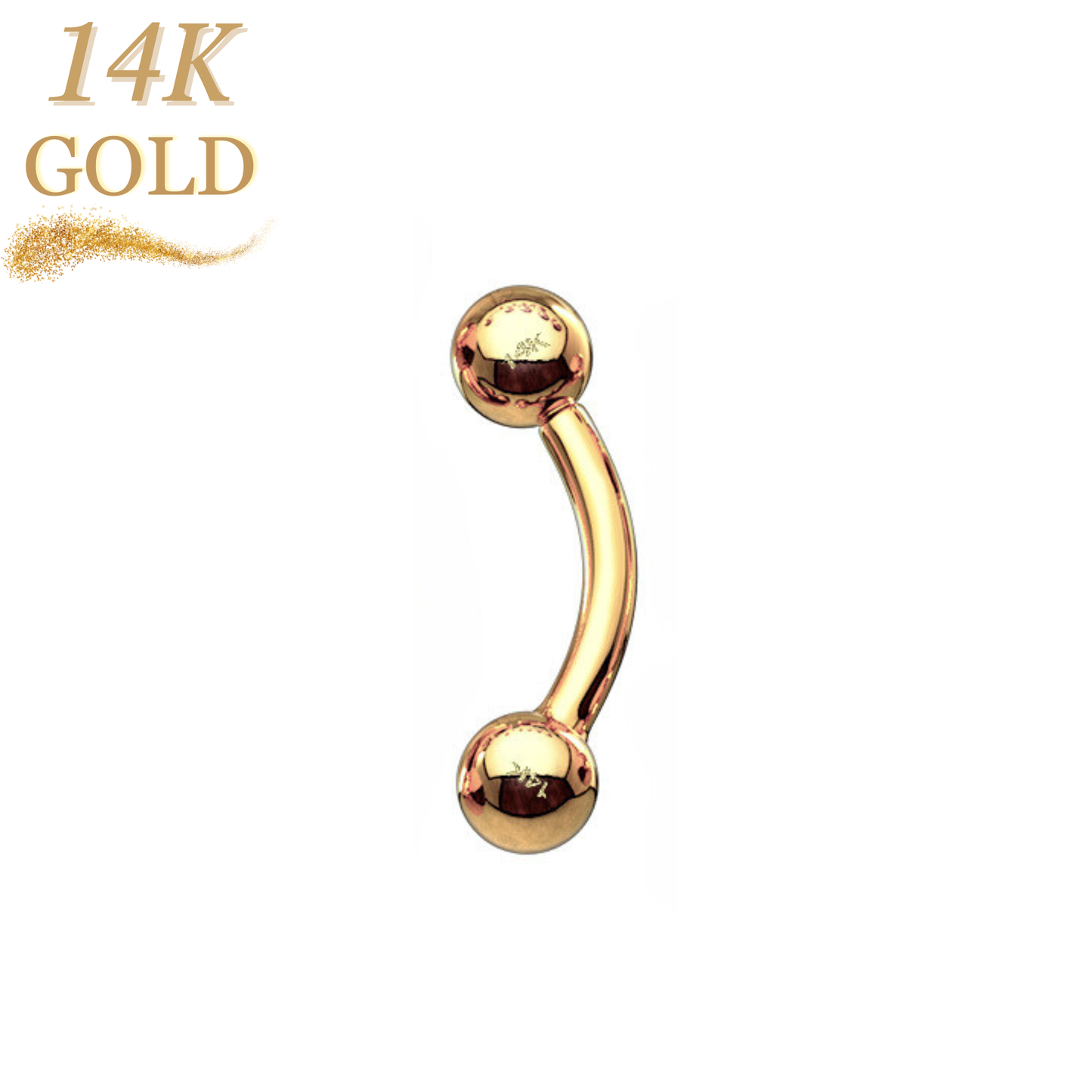 14K Gold Internally Threaded Curved Barbell