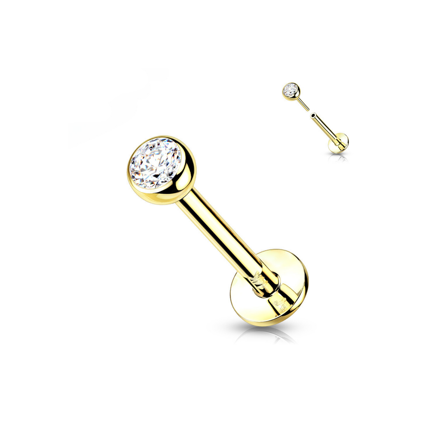 Lovisa - Pre-Sterilized Titanium Threadless Bezel Set Top CZ Labret Combo (Ears)