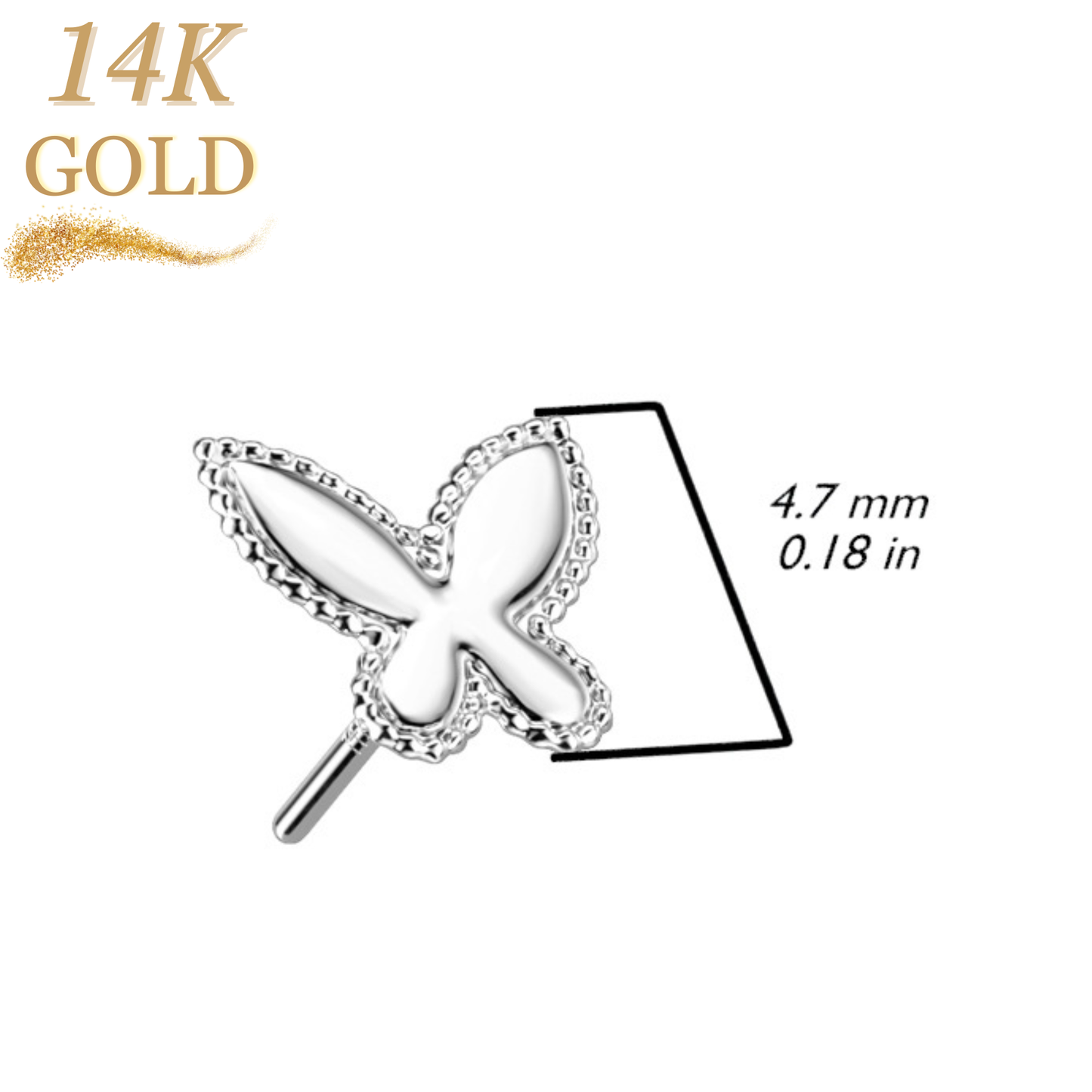 14K Gold Threadless Push In Beaded Butterfly (Top Only)
