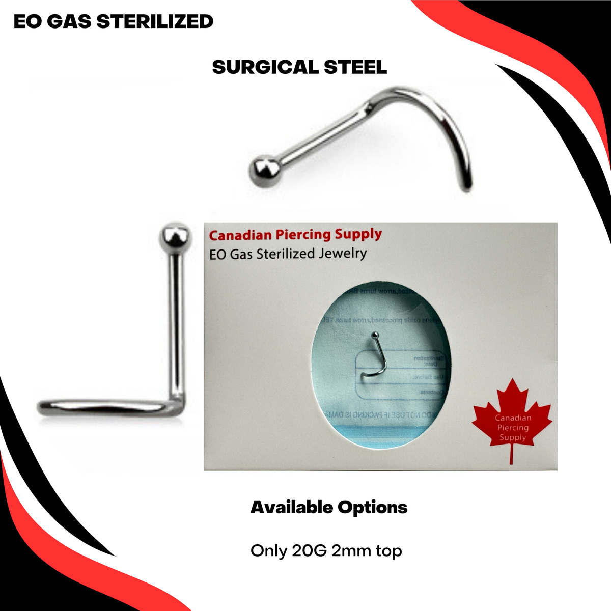 Pre-Sterilized Surgical Steel Corkscrew Nostril w/Plain Ball - CLEARANCE