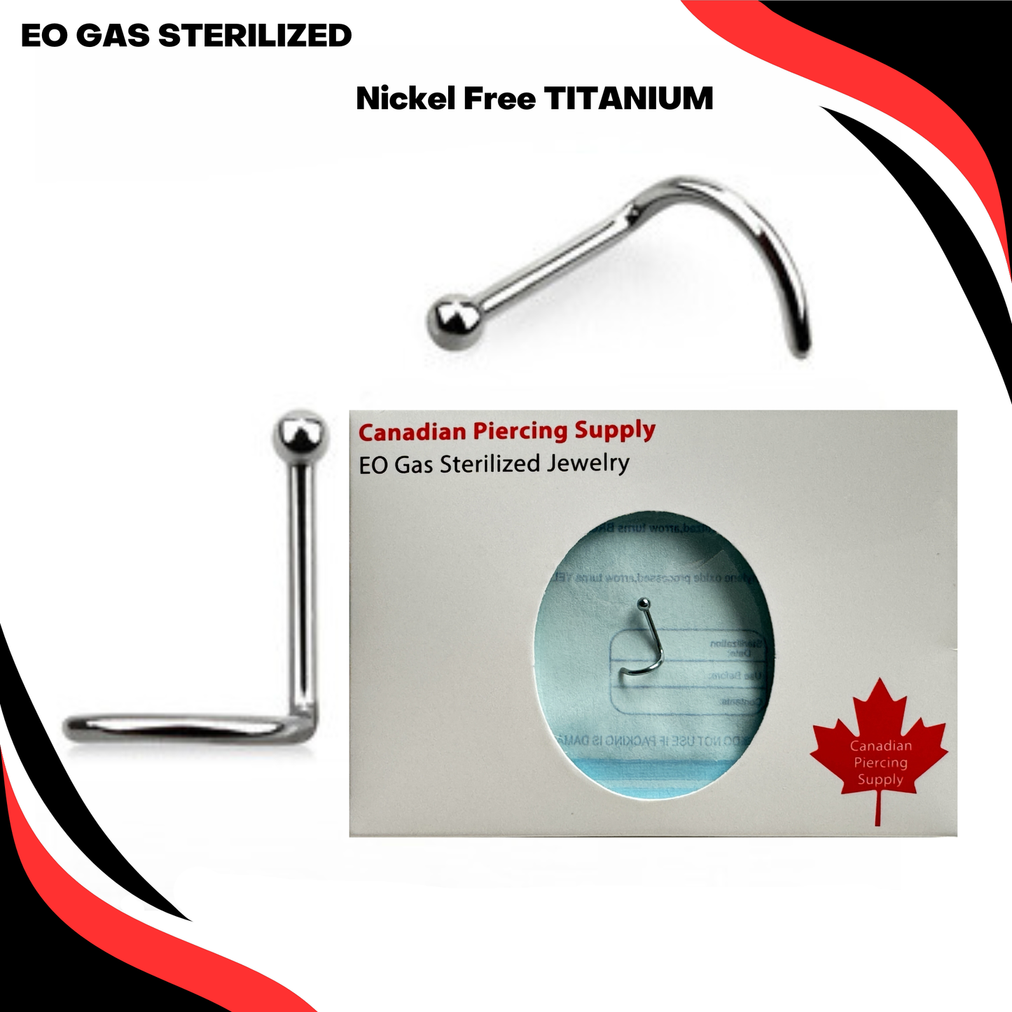 Pre-Sterilized Titanium Corkscrew Nostril w/ Plain Ball & 20G 1.5mm Ball - CLEARANCE