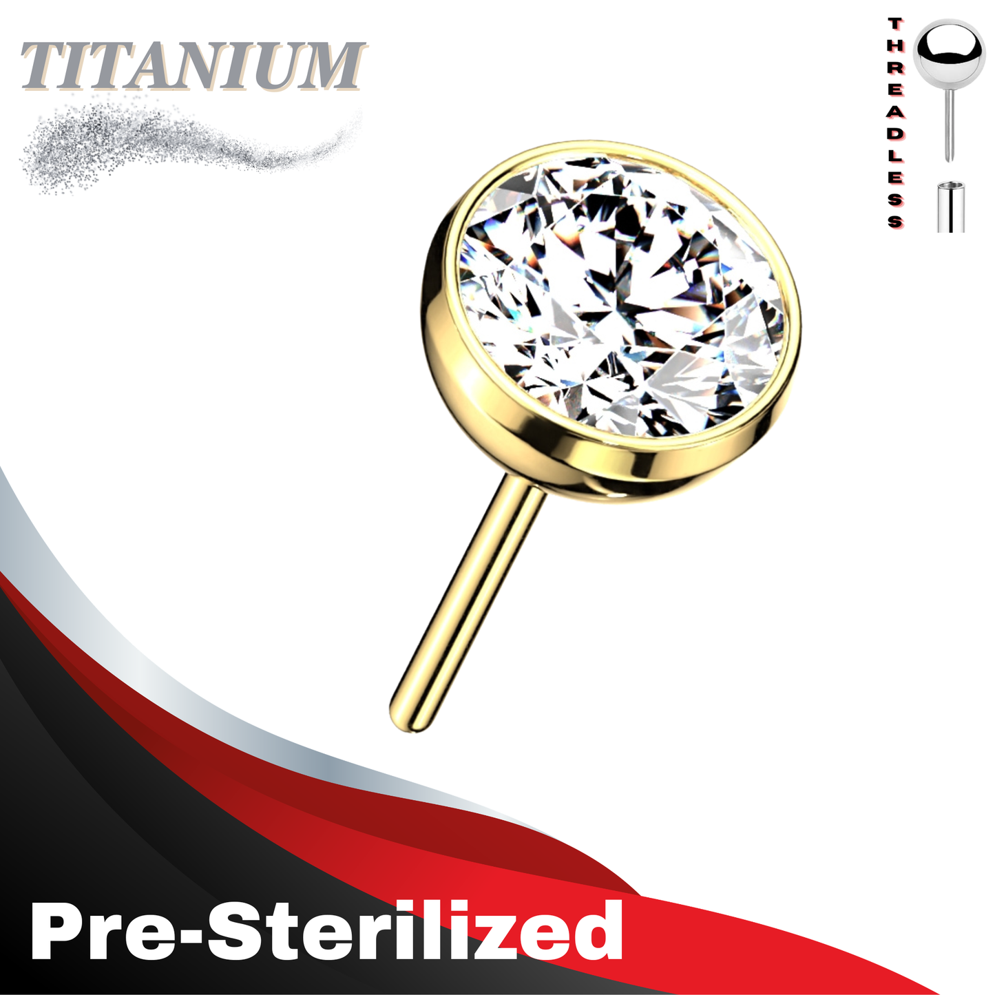 Pre-Sterilized Titanium Threadless Bezel Gem (Top Only)