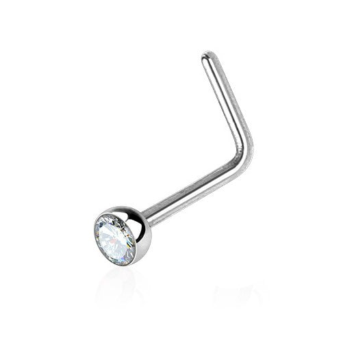 Surgical Steel L Bend Nostril Stud with Press Fit Gem for Resale (not autoclave safe) (CLEARANCE)