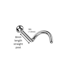 Surgical Steel Corkscrew Nostril with Dome in 8mm Piercing Length