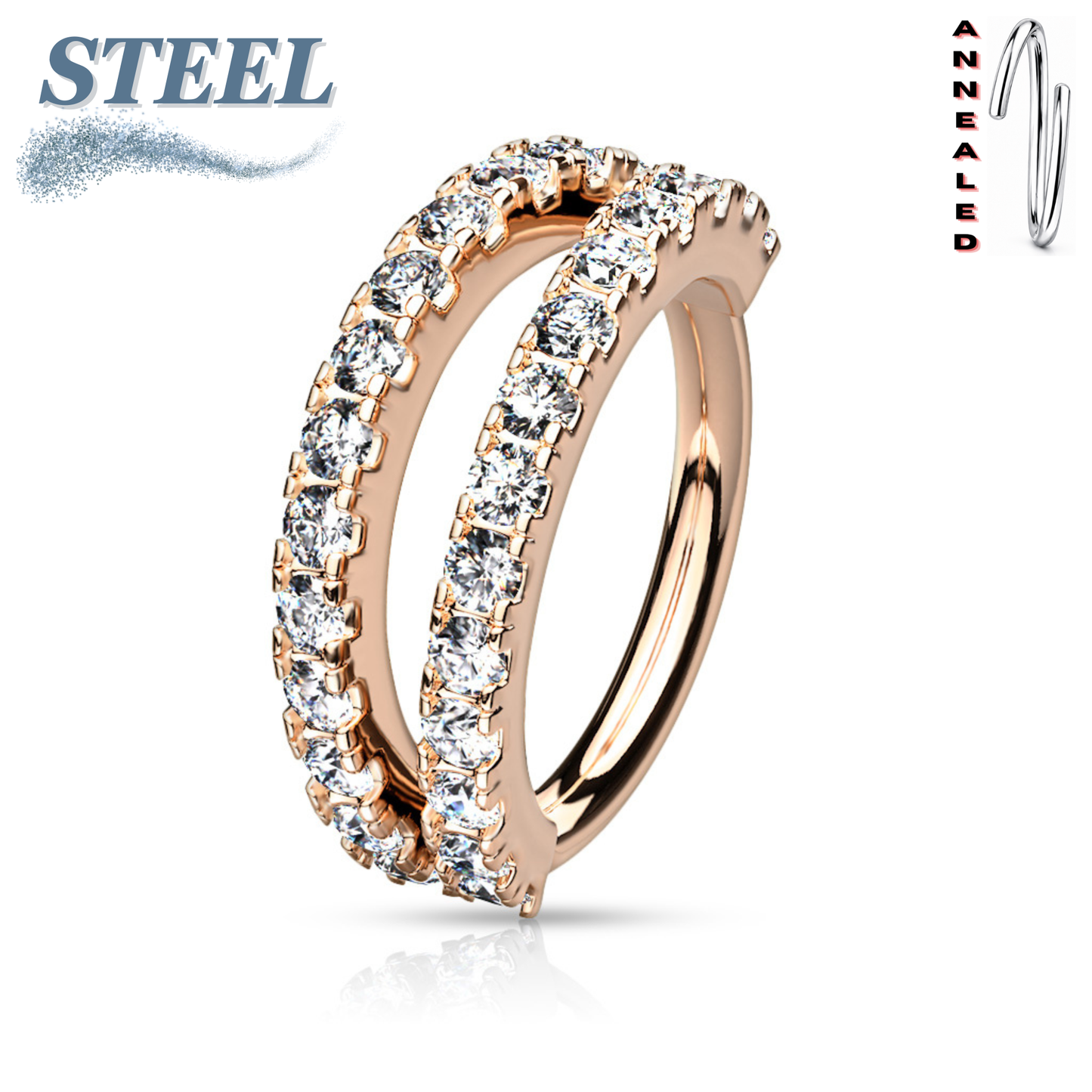 Surgical Steel/Brass Annealed Double Separated CZ Ring (CLEARANCE)