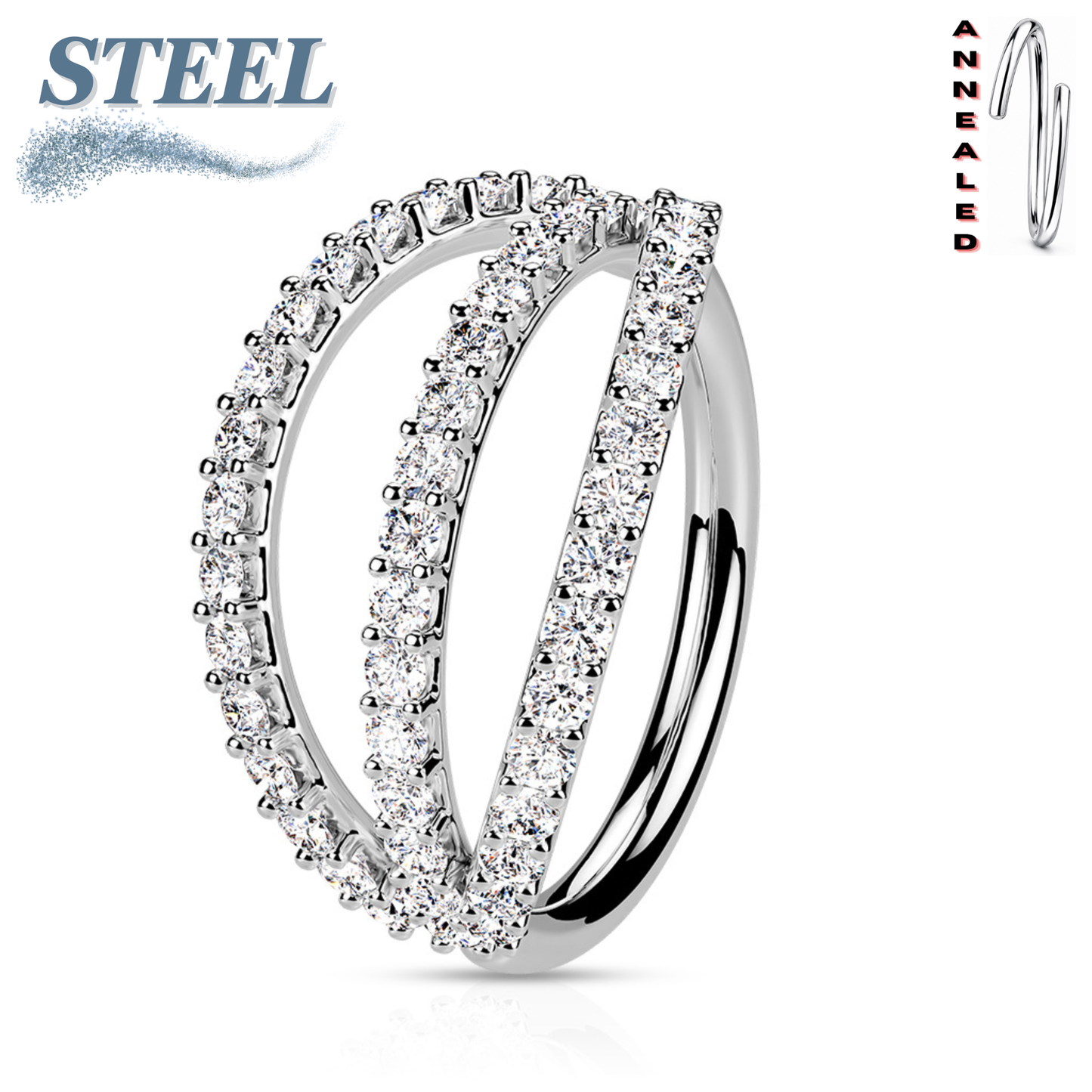 Surgical Steel/Brass Annealed Triple Separated CZ Ring (CLEARANCE)