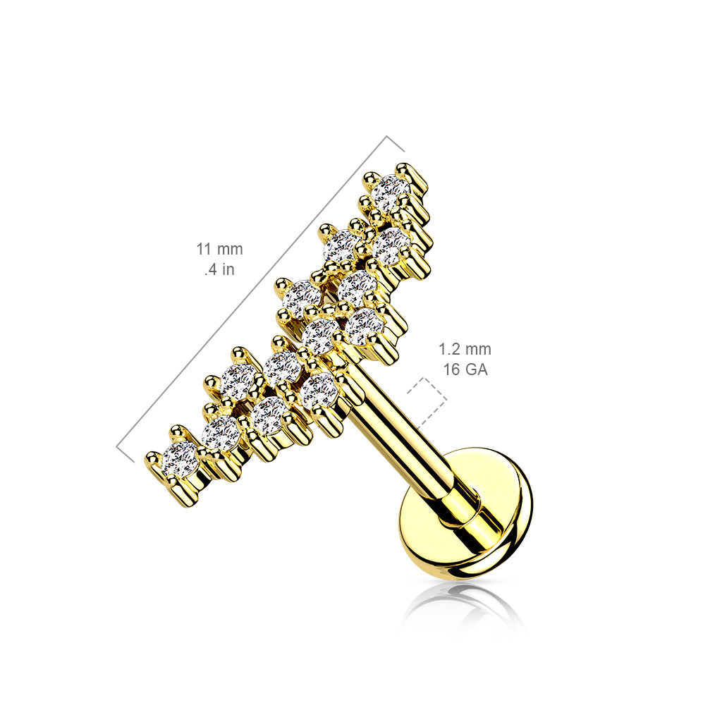Surgical Steel/Brass Internally Threaded CZ Prong Cluster Top Labret Combo (CLEARANCE)