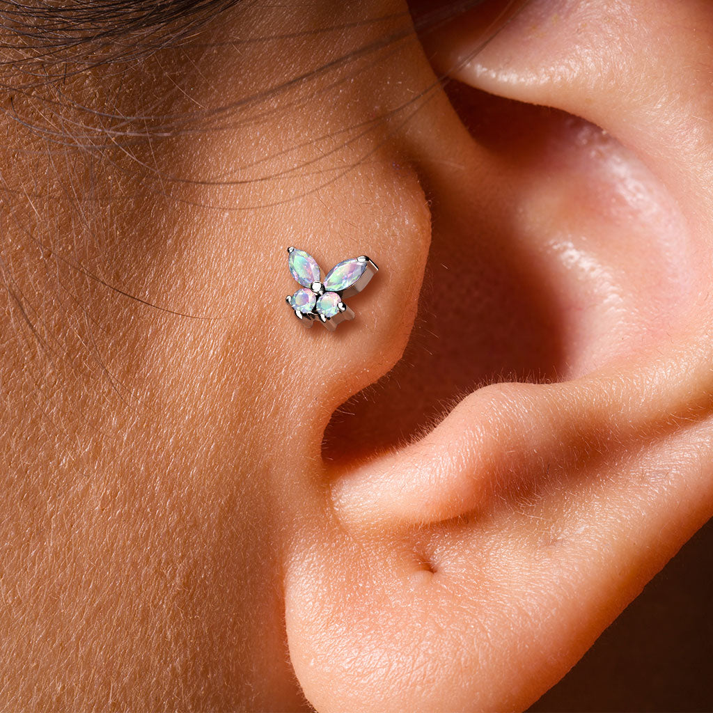 Surgical Steel/Brass Internally Threaded Labret w/ CZ Simple Butterfly (CLEARANCE)