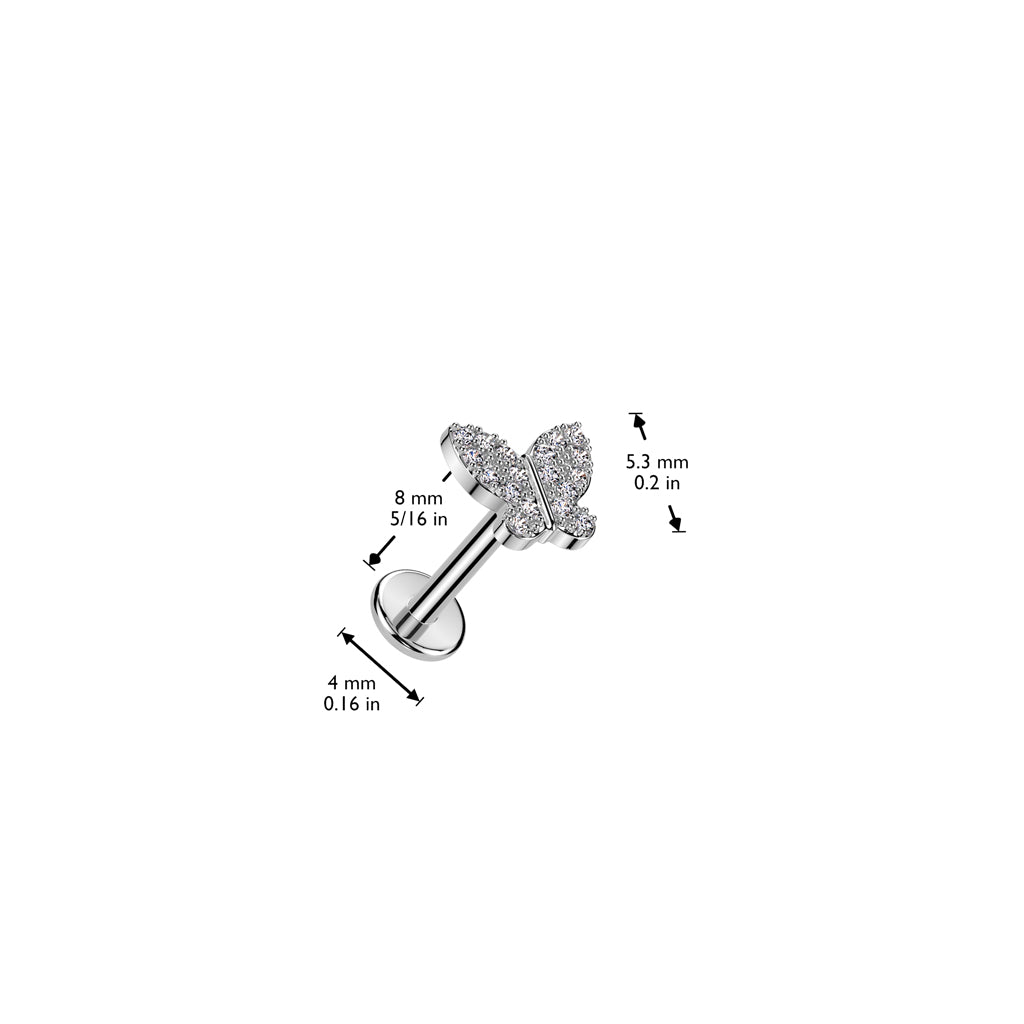 Surgical Steel/Brass CZ Butterfly Threadless Labret Combo (CLEARANCE)