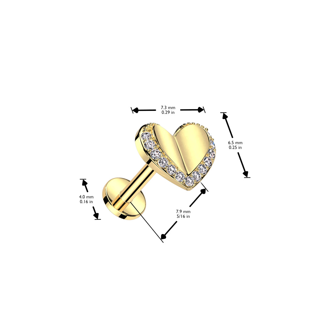 Surgical Steel/Brass Threadless Heart with CZ Edge Top Labret Combo (CLEARANCE)