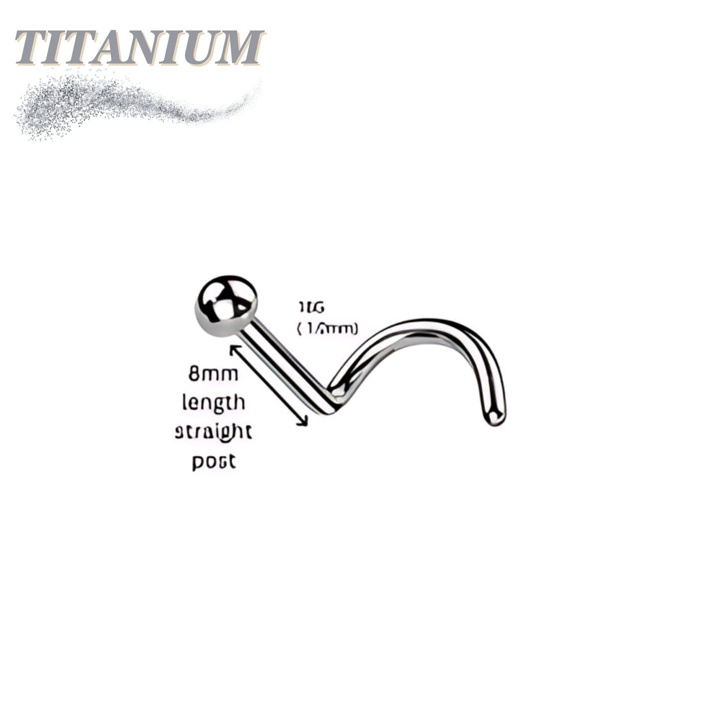 Titanium Corkscrew Nostril with Dome in 8mm Piercing Length