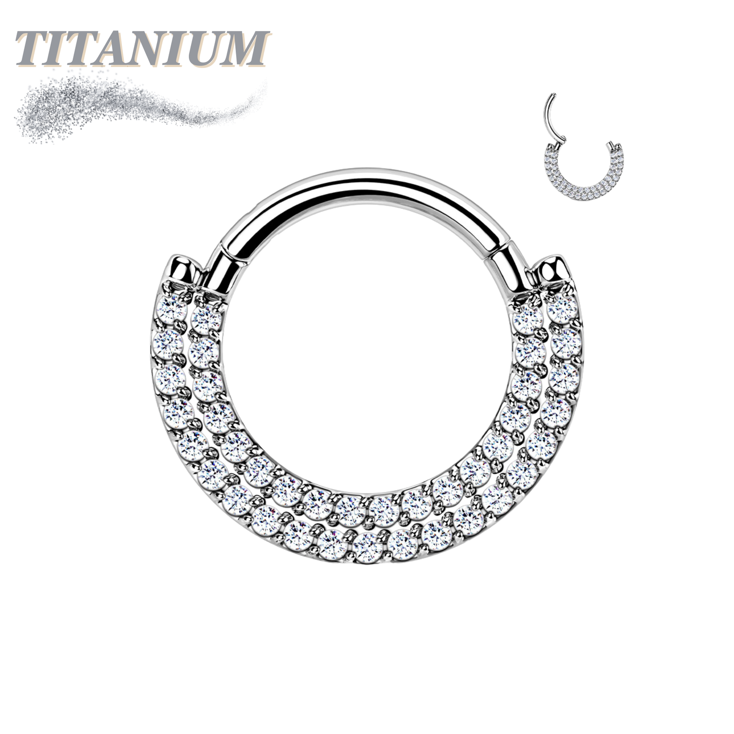 Titanium Hinged Ring w/ Double Lined Front Paver