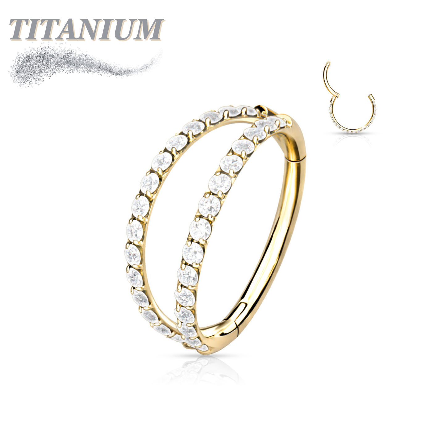 Titanium Hinged Ring with Outer Facing Double Lined CZ