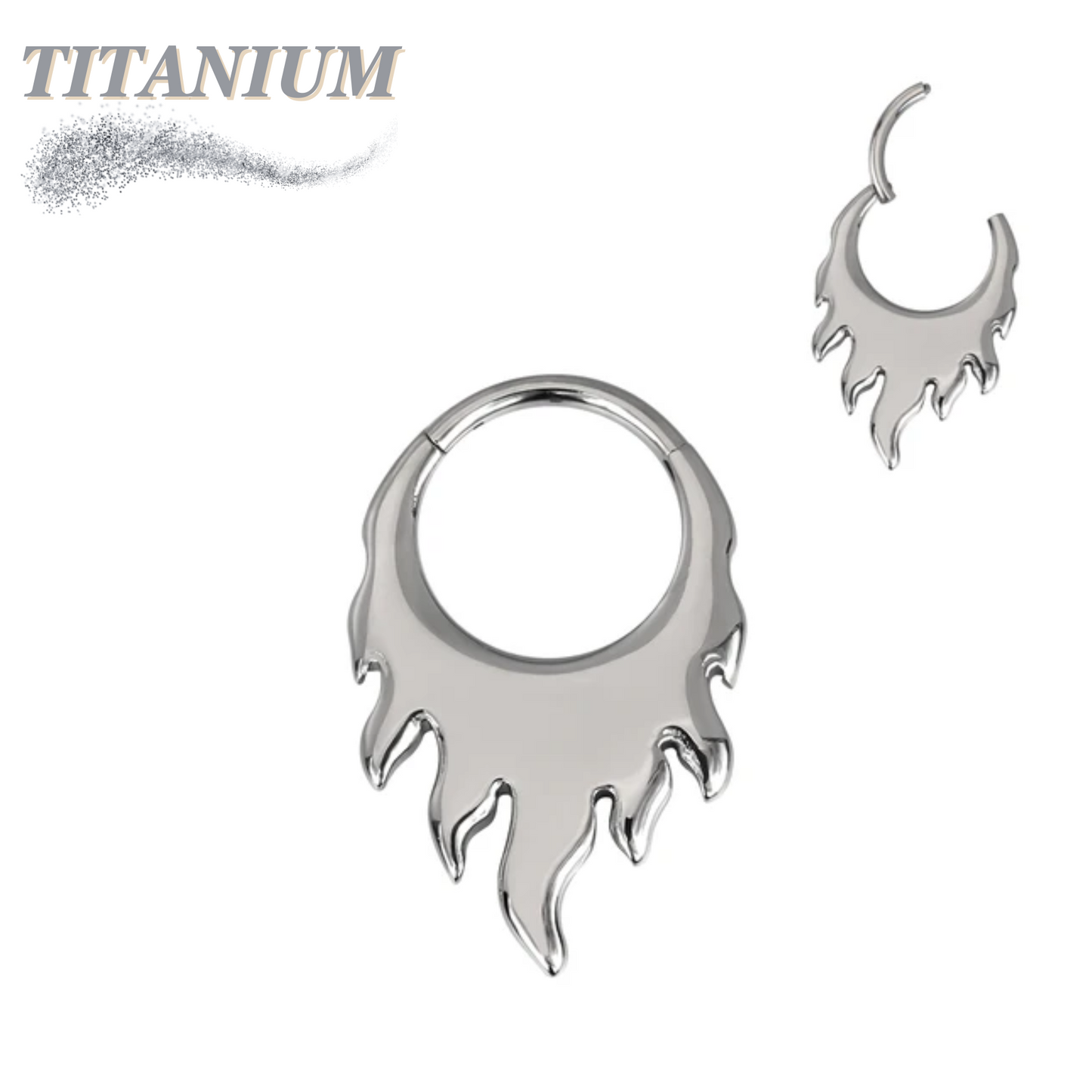 Titanium Hinged Ring with Flames