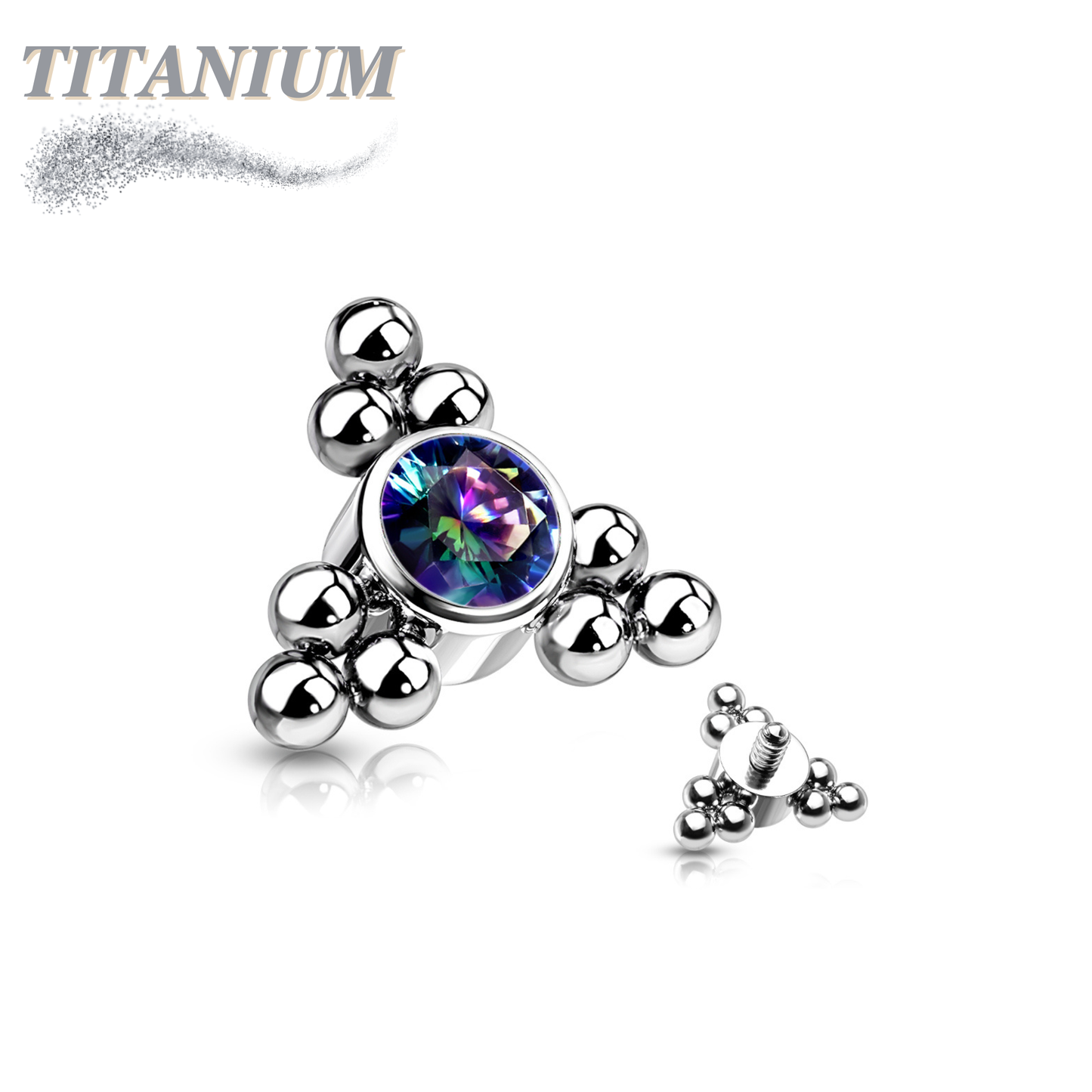 Internal Thread Titanium Single CZ with Triple Ball Clusters Top