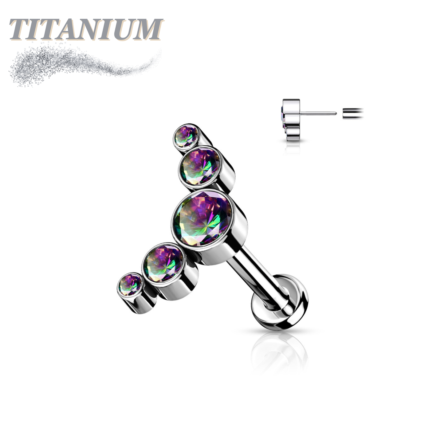 Titanium Threadless 5 CZ Bezel Curve Labret Combo