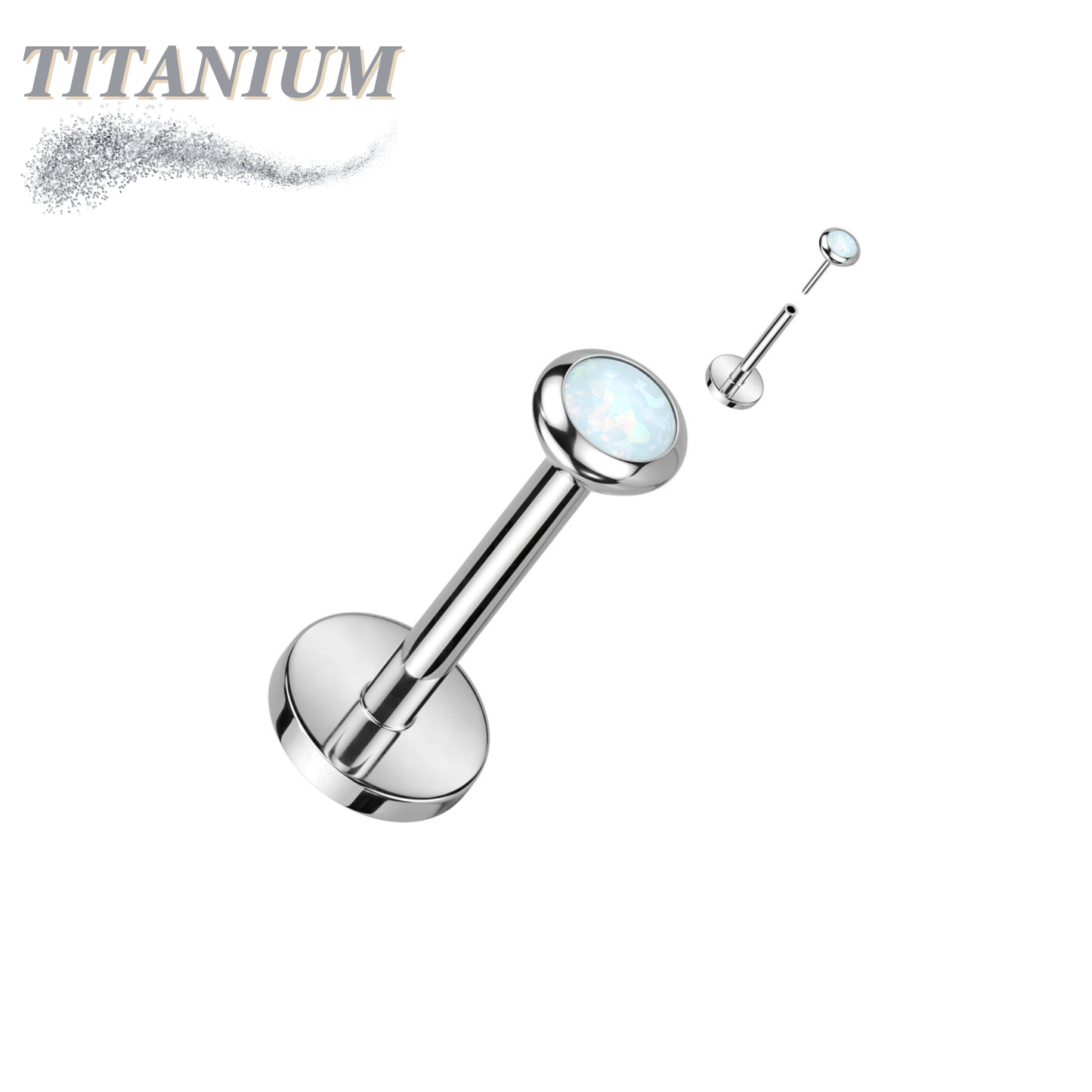 Titanium Threadless Labret with Opal Bezel Set Flat Top (4mm Base)