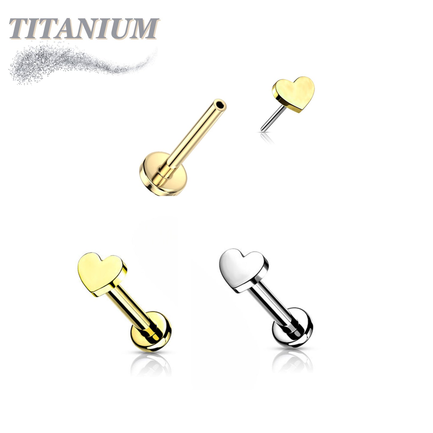 Titanium Thread Heart Labret Combo - 4mm Base