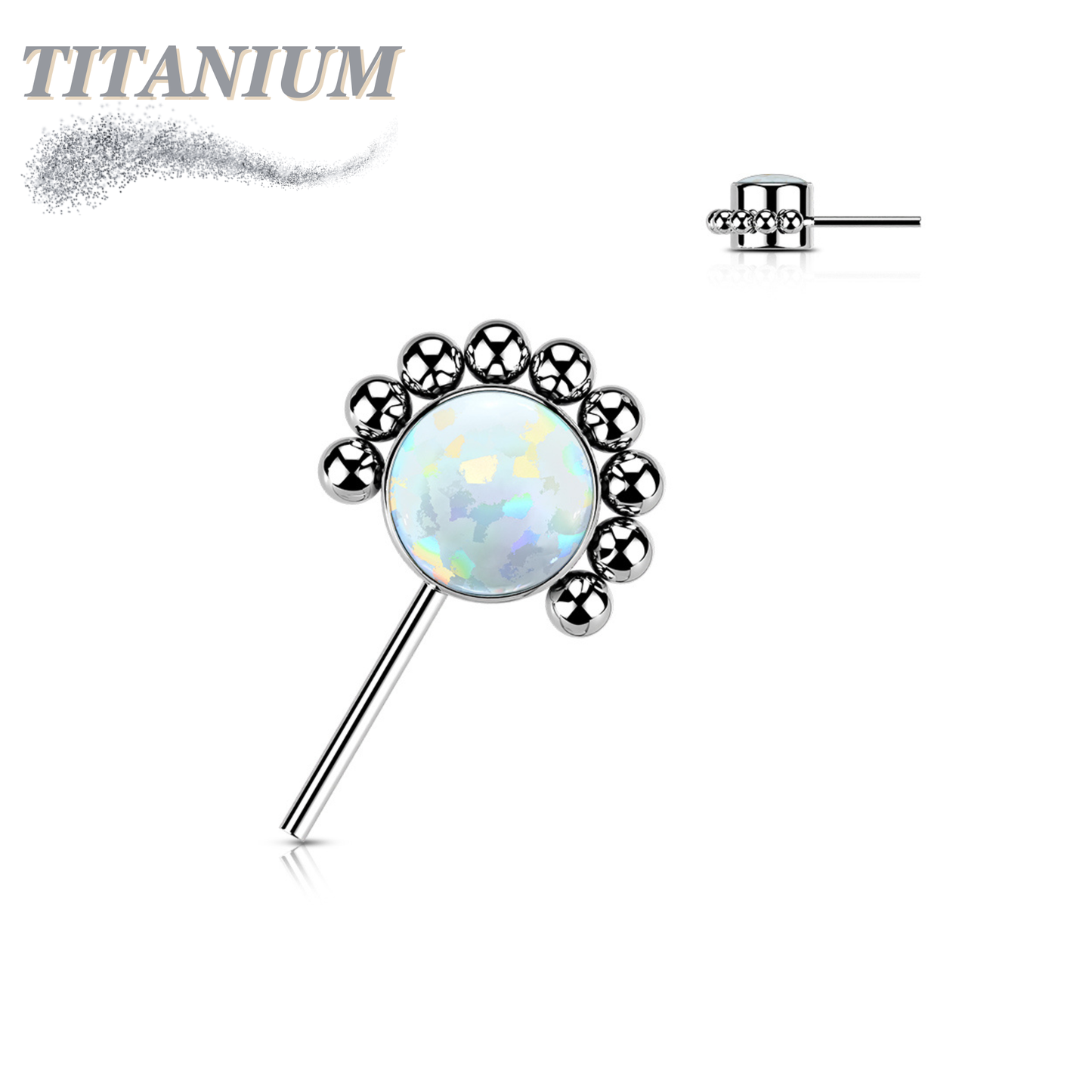 Titanium Threadless Forward Facing Gem or Opal with Beaded Micro Ball Edge (Top Only)