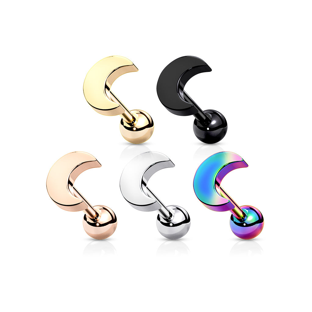 Surgical Steel Externally Threaded Crescent Moon Cartilage Barbell
