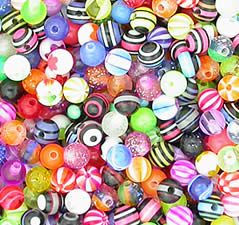 Acrylic Externally Threaded 5mm Multi-colored Balls for 14G Posts (Top Only) - 10 Pack