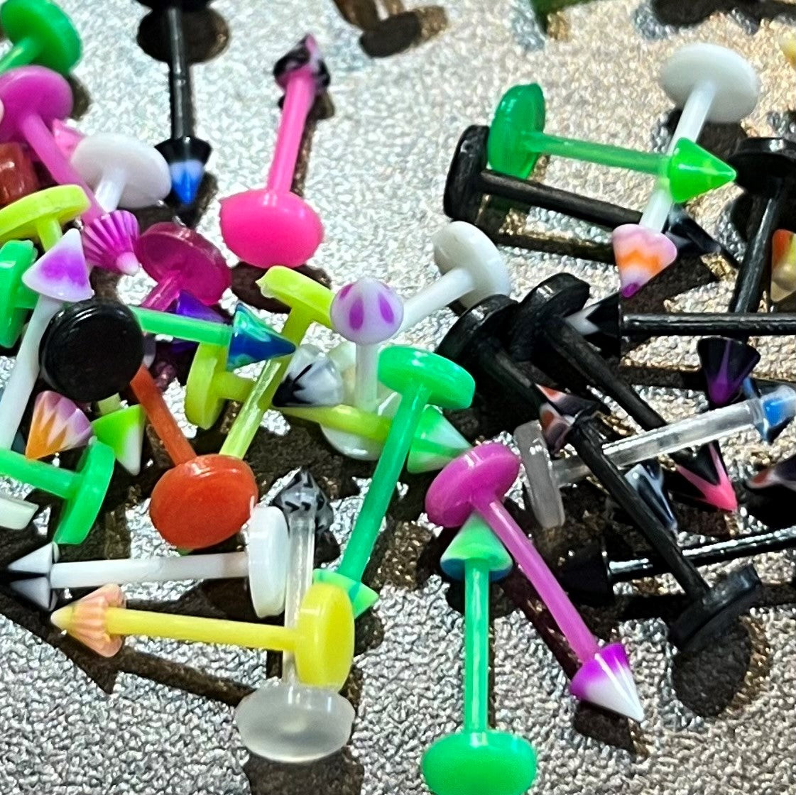Acrylic Externally Threaded Spiked or Ball Labret Mixed Colours - 20 Pack