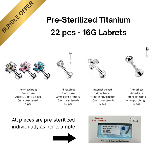 Pre-Sterilized Titanium 16G Labret 22pc Bundle for Ears