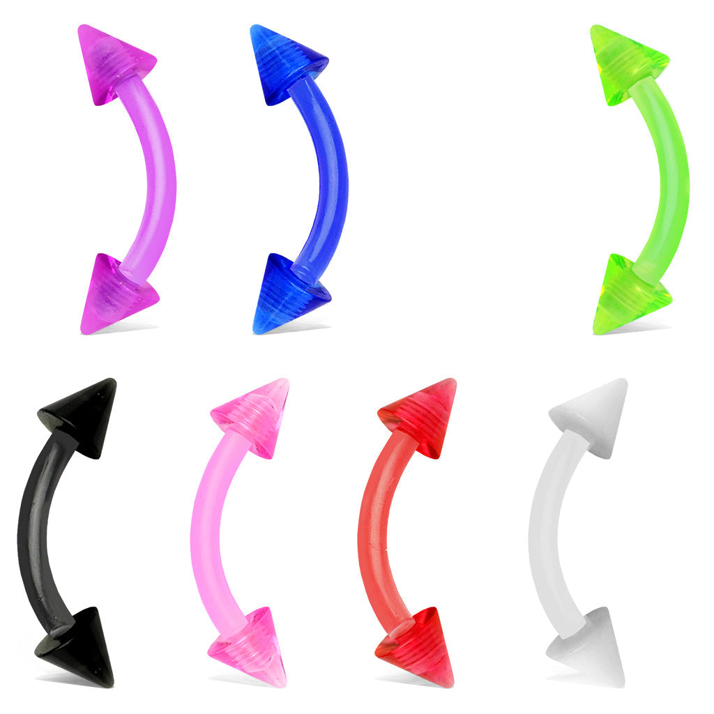 Acrylic Externally Threaded Flexible Curved Barbell with Spike Ends
