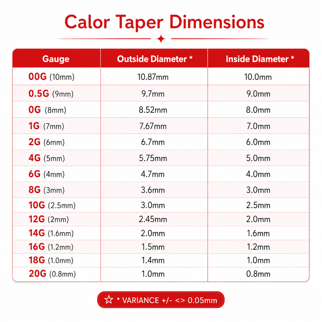 Calor Stretching Taper Sold by Each