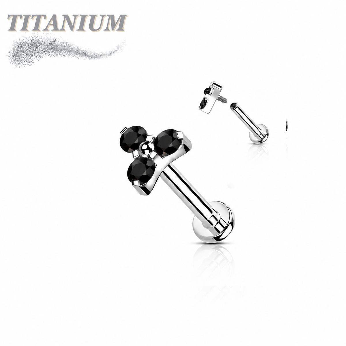 Titanium Internal Thread Opal or CZ Trinity Triangle Labret
