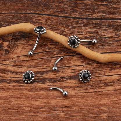 Titanium Internally Threaded Agate with Clusters Curved Barbell