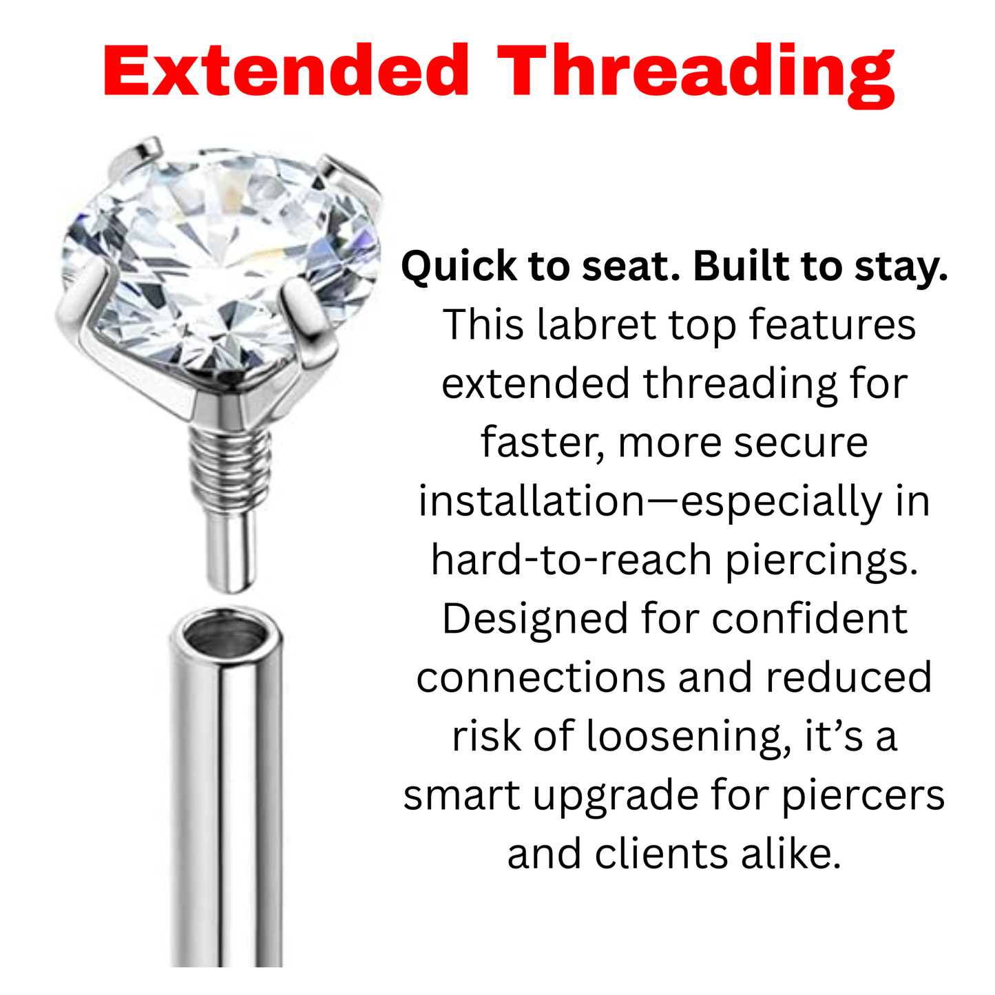Titanium Internally Threaded EASY FIT Prong Gem w/ Extended Threading (Top Only)