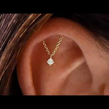 Titanium Hidden Helix Round CZ Dangle on Single Chain Drape Internal Thread Labret