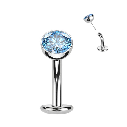 Titanium Threadless Floating Belly Ring with 5mm Bezel Set CZ Top