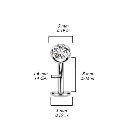 Titanium Threadless Floating Belly Ring with 5mm Bezel Set CZ Top