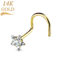 14K Gold Corkscrew Nostril Stud w/ Star Prong Set CZ