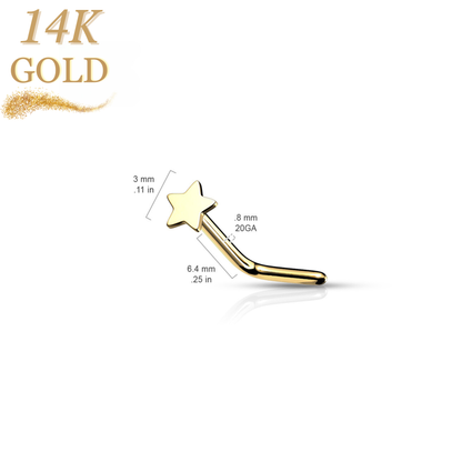 14K Gold L Bend Nostril Stud w/ Star Top