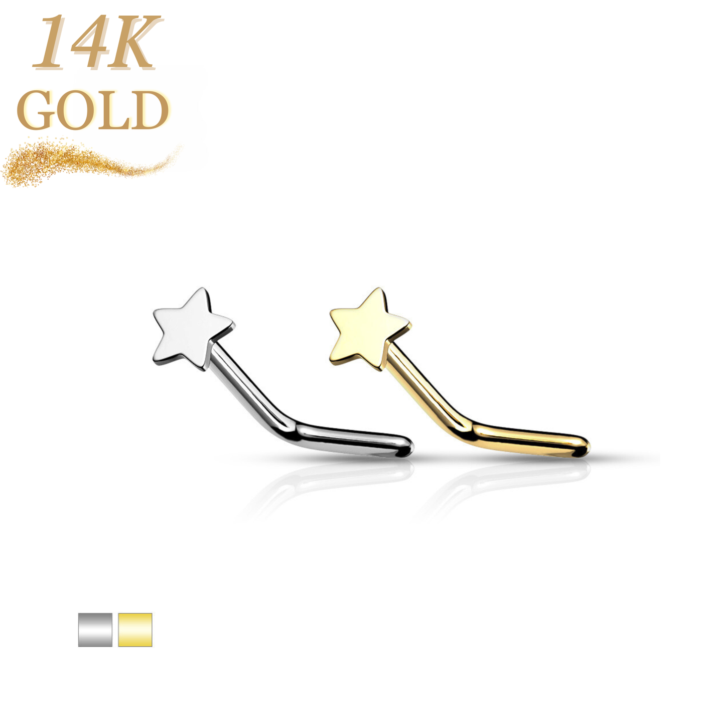14K Gold L Bend Nostril Stud w/ Star Top
