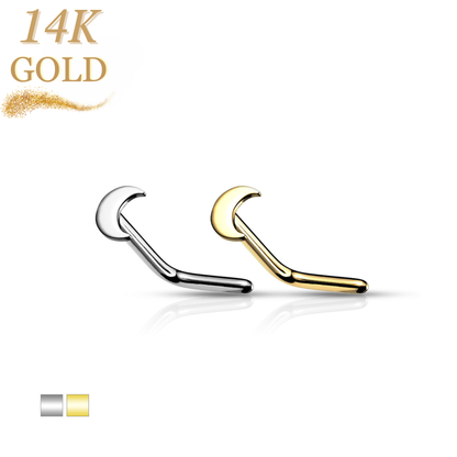 14K Gold L Bend Nostril Stud w/ Crescent Moon