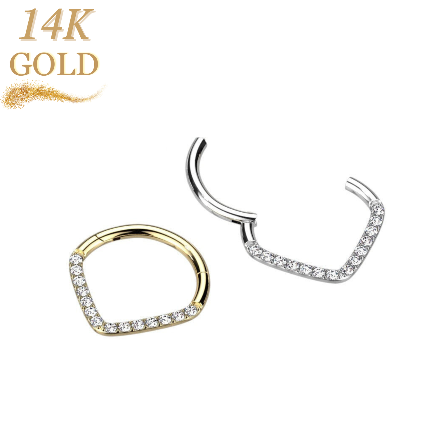 14K Gold Hinged CZ Paved Chevron