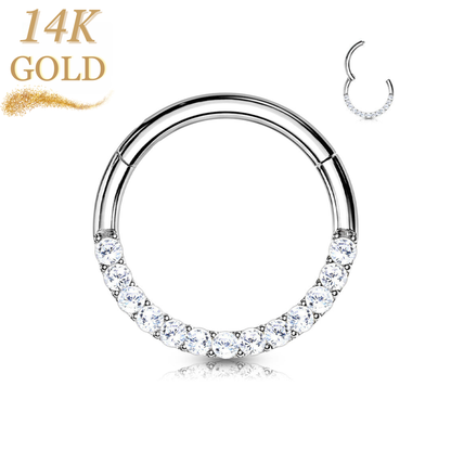 14K Gold Hinged CZ Lined Front Facing Ring