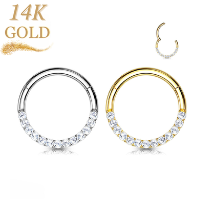 14K Gold Hinged CZ Lined Front Facing Ring
