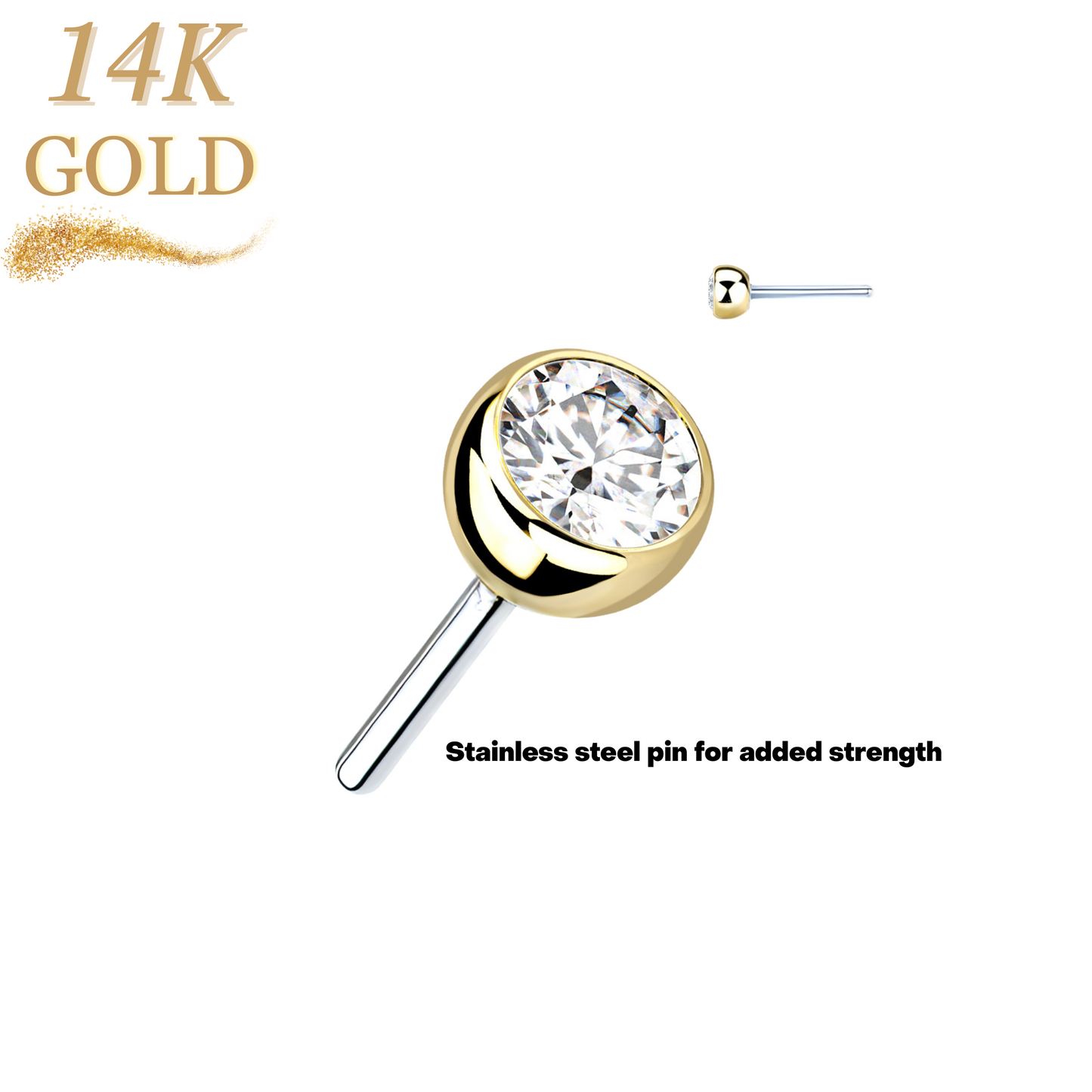 Lovisa - Pre-Sterilized 14K Gold Threadless CZ Bezel Set (Top Only)
