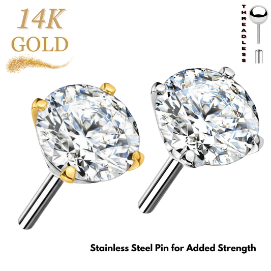 14K Gold Threadless Push In Prong Set (Top Only)