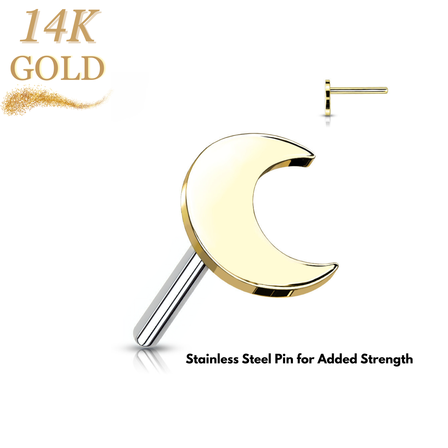 14K Gold Threadless Push In Flat Crescent Moon - (Top Only)