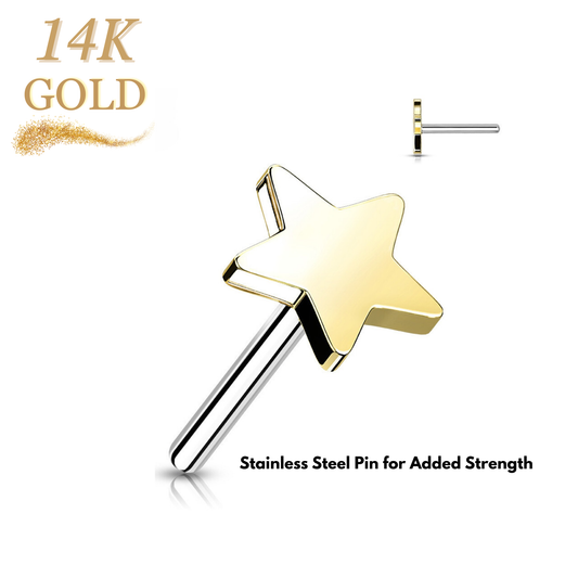 14K Gold Threadless Flat Star - (Top Only)